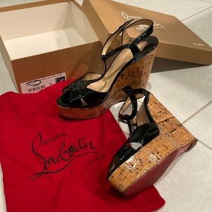 Authentic Christian Louboutin Marina Liege Cork Platform Espadrille Wedge